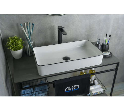 Раковина накладная Gid Nc9399 52225 белая / черная 60x34x11