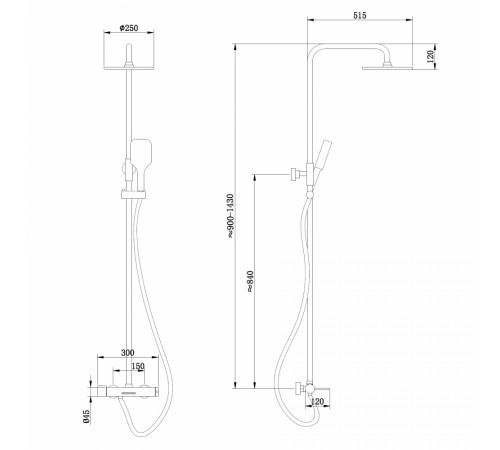 Стойка для душа ABBER Emotion AF8816BL с изливом, черный матовый