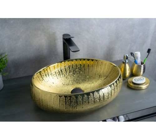 Раковина накладная Gid 9030g 52234 золотая 48x34x15