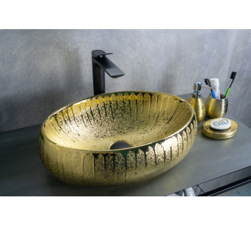 Раковина накладная Gid 9030g 52234 золотая 48x34x15