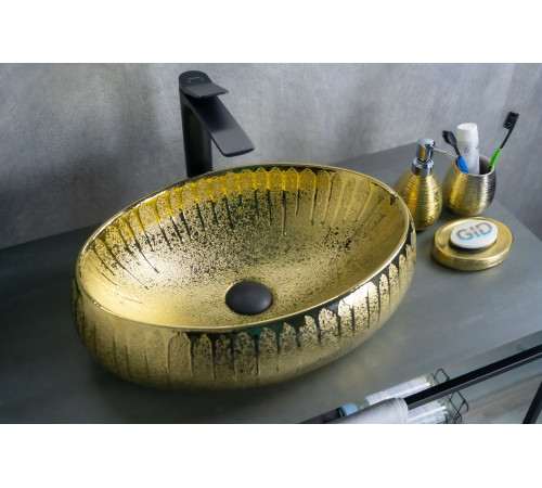 Раковина накладная Gid 9030g 52234 золотая 48x34x15