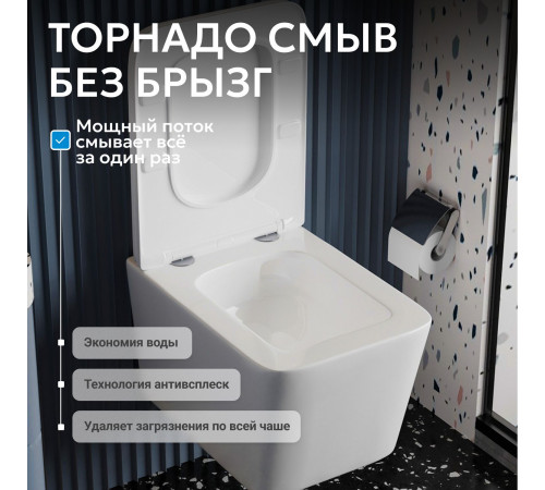 Подвесной унитаз ABBER Rechteck AC1201T белый, безободковый, смыв торнадо