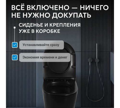 Приставной унитаз Abber Bequem AC1115PMB черный матовый с импульсным смывом