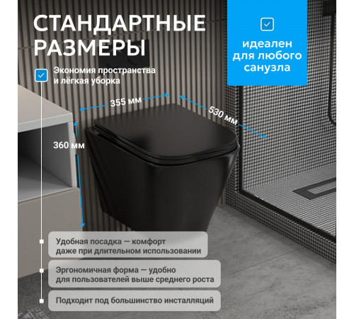 Подвесной унитаз ABBER Rechteck AC1201MB черный матовый, безободковый