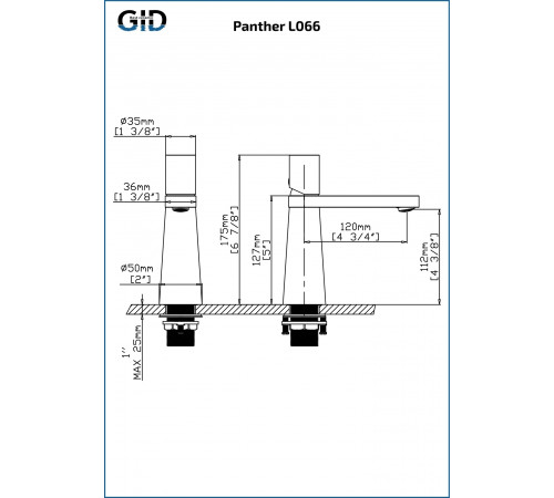 Смеситель GID для раковины Panther L066-GM-K Вороненая сталь (Gun metal)