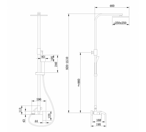 Стойка для душа ABBER Wasserfall AF8616BL с изливом, черный матовый