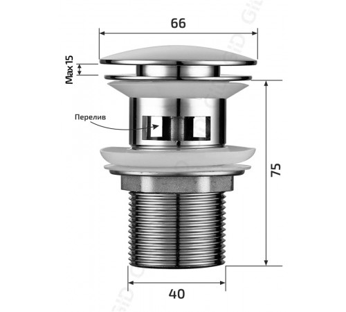 Клапан донный GID  с переливом Ch100-1 73303K хром 7x7x10