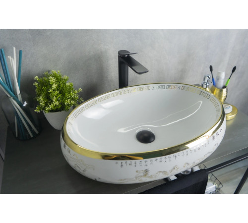 Раковина накладная Gid Nc472 52222 белая / золото 60x41x15