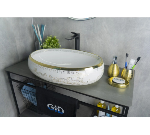 Раковина накладная Gid Nc472 52222 белая / золото 60x41x15