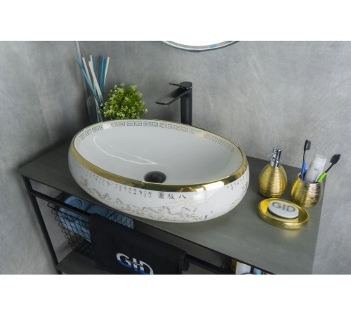 Раковина накладная Gid Nc472 52222 белая / золото 60x41x15