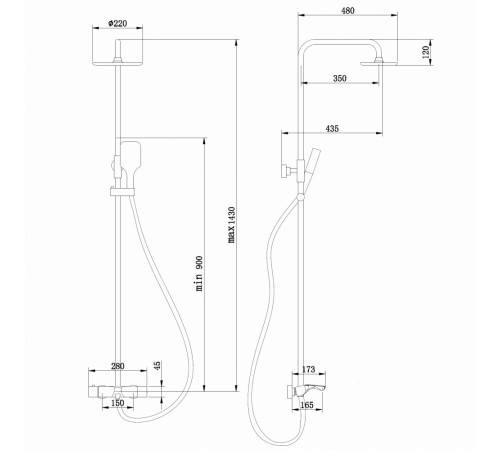 Стойка для душа ABBER Thermostat AF8516SPL с термостатом и изливом, сатин