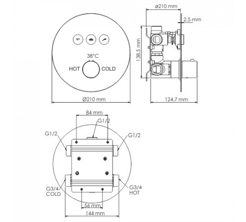 Смеситель для ванны и душа WasserKRAFT Dinkel 5844 Thermo 