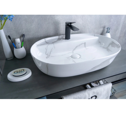 Раковина накладная Gid Mnc346C 54470 под камень глянцевая 61x41x14