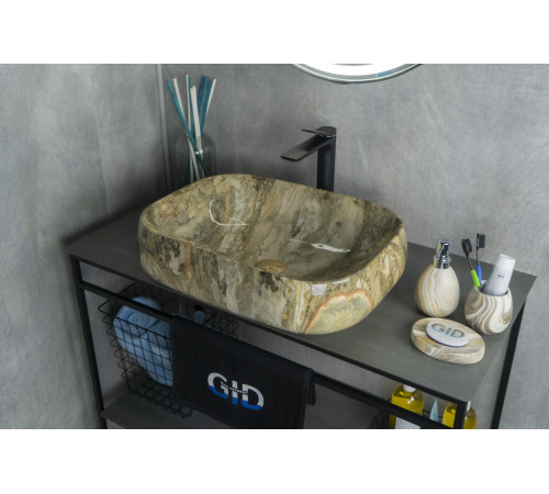 Раковина накладная Gid Mnc186 54423 под камень глянцевая 56x42x14