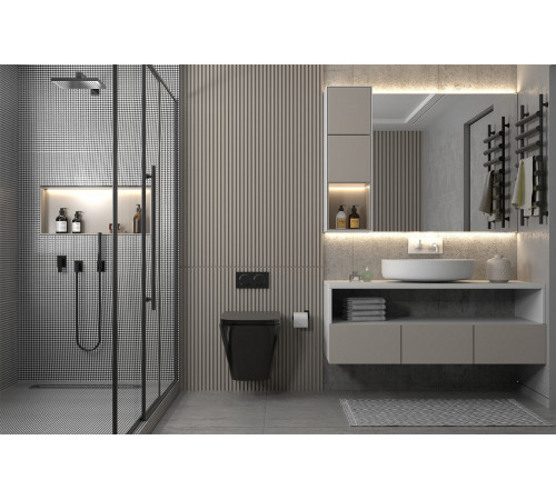 Унитаз подвесной ABBER Rechteck AC1201MB черный матовый с инсталляцией AC0105 и кнопкой AC0121MB черный матовый