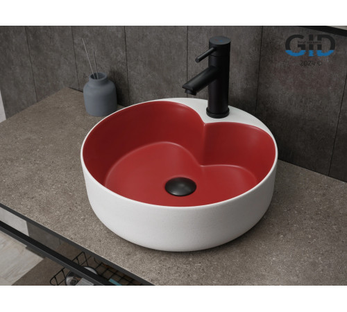 Раковина накладная Gid N9013LS 52237 красная матовая / белый графит 40x40x13
