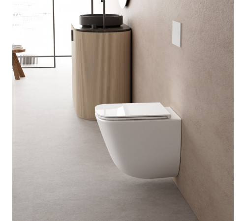 Унитаз подвесной ABBER Rechteck AC1220TC белый, с закрытым дном с инсталляцией AC0105 и кнопкой AC0121NG никель