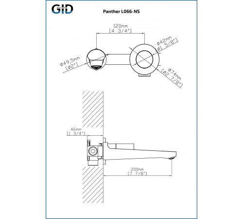 Смеситель GID настенный Panther L066-BM-NS черный матовый