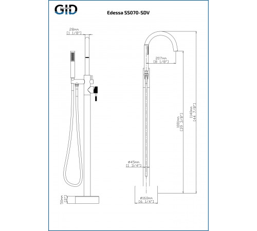 Смеситель GID напольный Edessa L070-CH-SDV хром