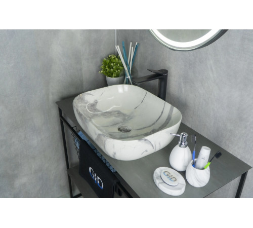 Раковина накладная Gid K397G125 54402 под камень глянцевая 50x40x14
