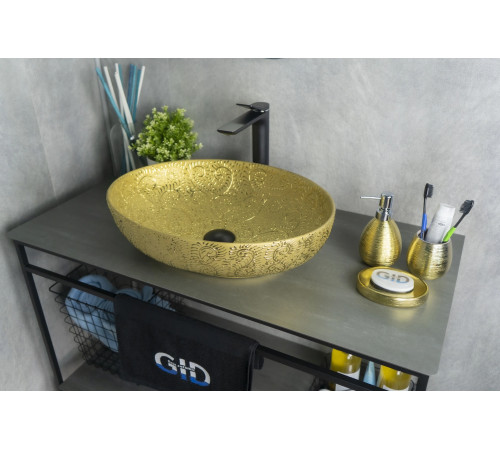 Раковина накладная Gid Nc444 52233 золотая 51x39x14.5