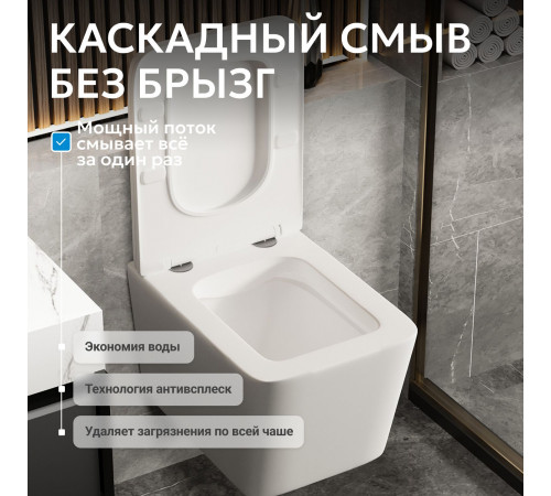 Подвесной унитаз ABBER Rechteck AC1201MW белый матовый, безободковый
