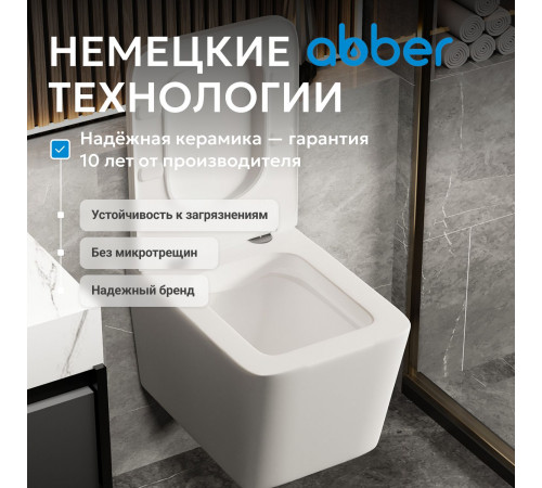 Подвесной унитаз ABBER Rechteck AC1201MW белый матовый, безободковый