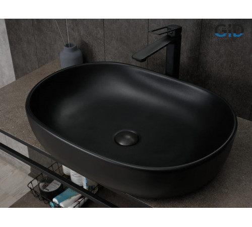 Раковина накладная Gid Bm9026a 53369 черная матовая 60x40x15