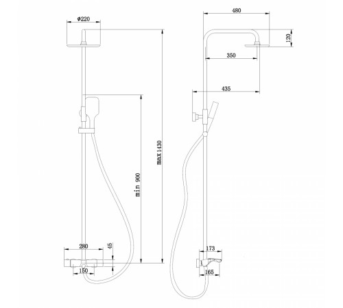Стойка для душа ABBER Thermostat AF8516GL с термостатом и изливом, золото матовое