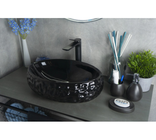 Раковина накладная Gid 9030bf 52232 черная глянцевая 48x34x15