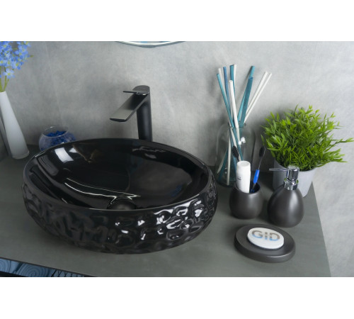 Раковина накладная Gid 9030bf 52232 черная глянцевая 48x34x15