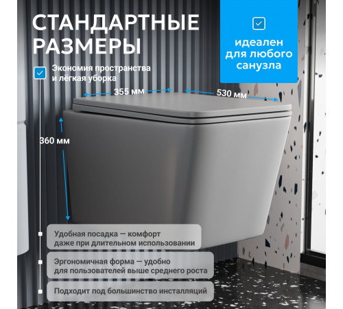 Подвесной унитаз ABBER Rechteck AC1201MG серый матовый, безободковый