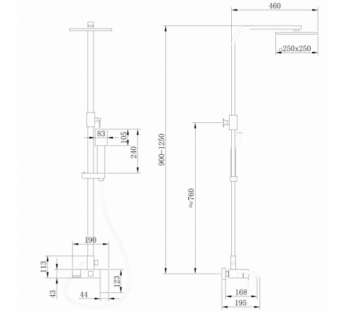 Стойка для душа ABBER Wasserfall AF8616G с изливом, золото матовое
