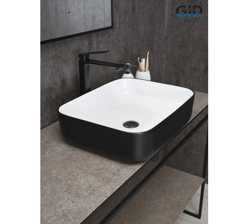 Раковина накладная Gid Nc366 52205 белая / черная 50x39x13
