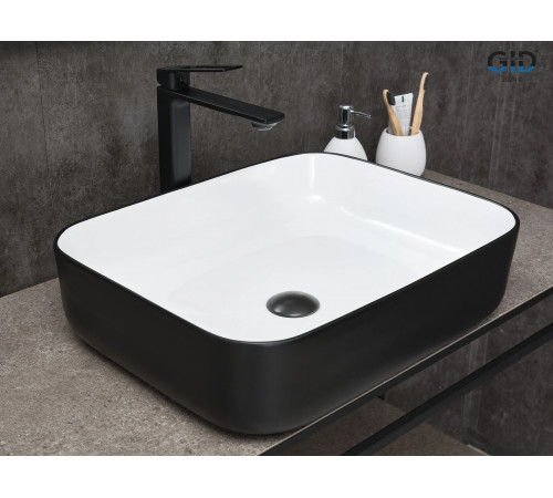 Раковина накладная Gid Nc366 52205 белая / черная 50x39x13