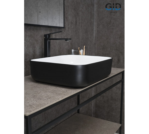 Раковина накладная Gid Nc366 52205 белая / черная 50x39x13