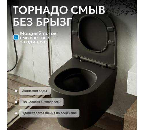 Подвесной унитаз ABBER Bequem AC1102TMB черный матовый, безободковый, смыв торнадо