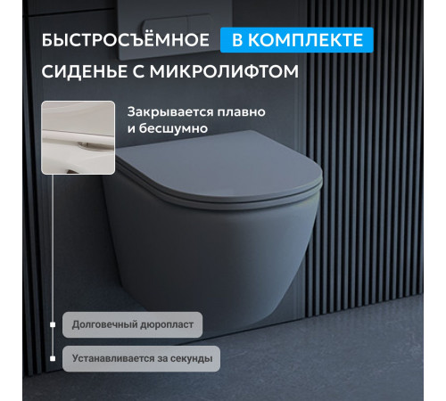 Подвесной унитаз ABBER Bequem AC1101MG серый матовый, безободковый