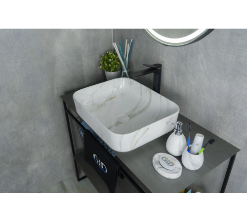 Раковина накладная Gid Mnc190 54426 под камень глянцевая 50x39x13