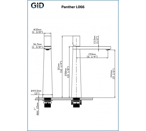 Смеситель GID для раковины (высокий) Panther L066-BM-D черный матовый